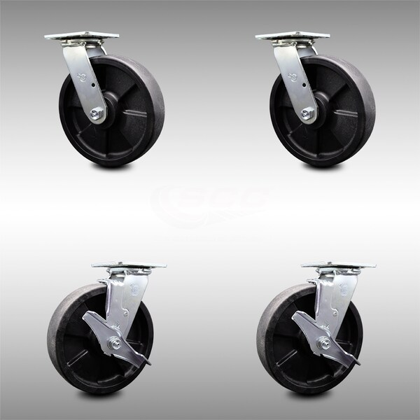 Service Caster 8 Inch SS Glass Filled Nylon Swivel Caster Set with Roller Bearings 2 Brakes SCC SCC-SS30S820-GFNR-2-TLB-2 - main